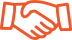Orange outline drawing of two hands shaking, symbolising agreement or partnership, on a light background.