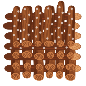 A woven wooden fence made of logs with visible knots and white spots, perfect for creating a rustic look or sourcing natural materials from Mushroom Supplies Melbourne.